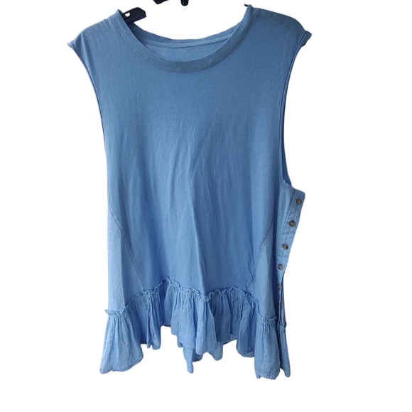 Anthropologie Pilcro Sky Blue Sleeveless Top with Ruffle Hem - Picture 2 of 8